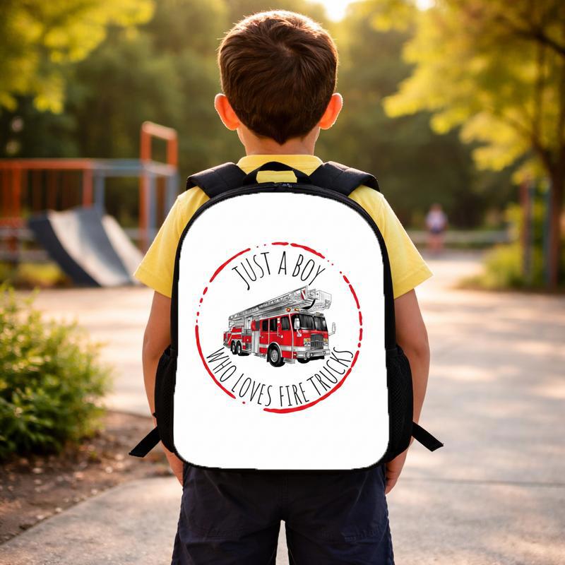 Vintage Fire Truck Backpack For Kids - Just A Boy Fire Truck Lover Custom Backpack Vintage Fire Truck Backpack For Kids - Just A Boy Fire Truck Lover Custom Backpack