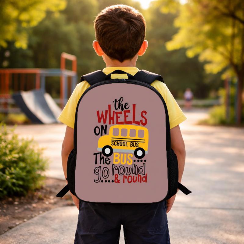 Wheels On The Bus Backpack - Cute Kids School Style Custom Backpack