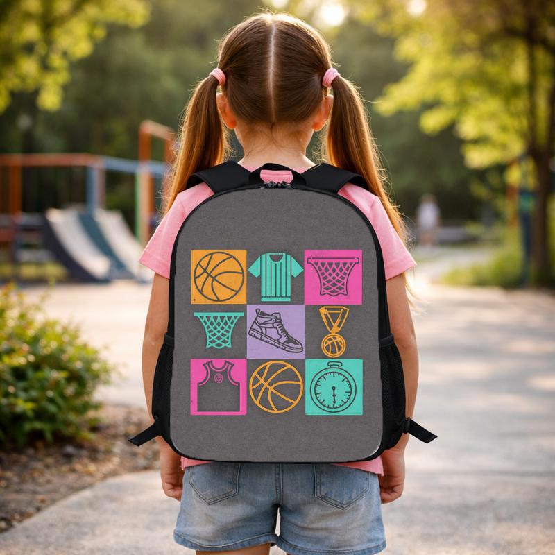 Basketball Pattern Backpack - Back To School Sport Theme Kids Custom Backpack