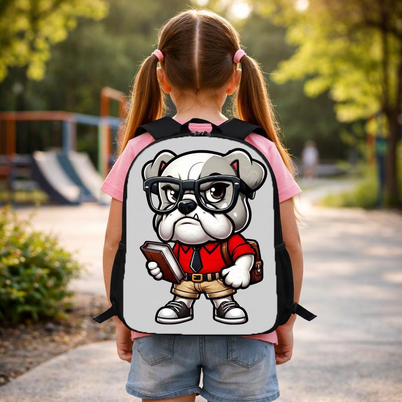 Bulldog Back To School, Red Shirt Bulldog Academics PNG, Student Digital, Studious Bulldog Design, Glasses Smart Nerdy Guy, Back To School Custom Backpack