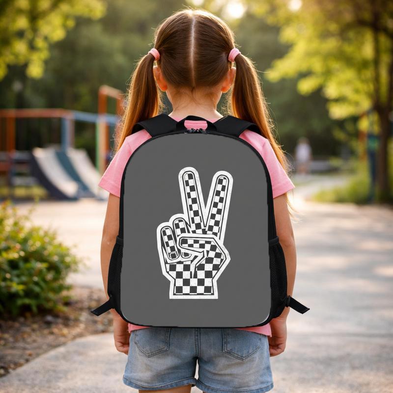 Checkerboard Peace Hand Backpack - Retro Cool School Style Custom Backpack