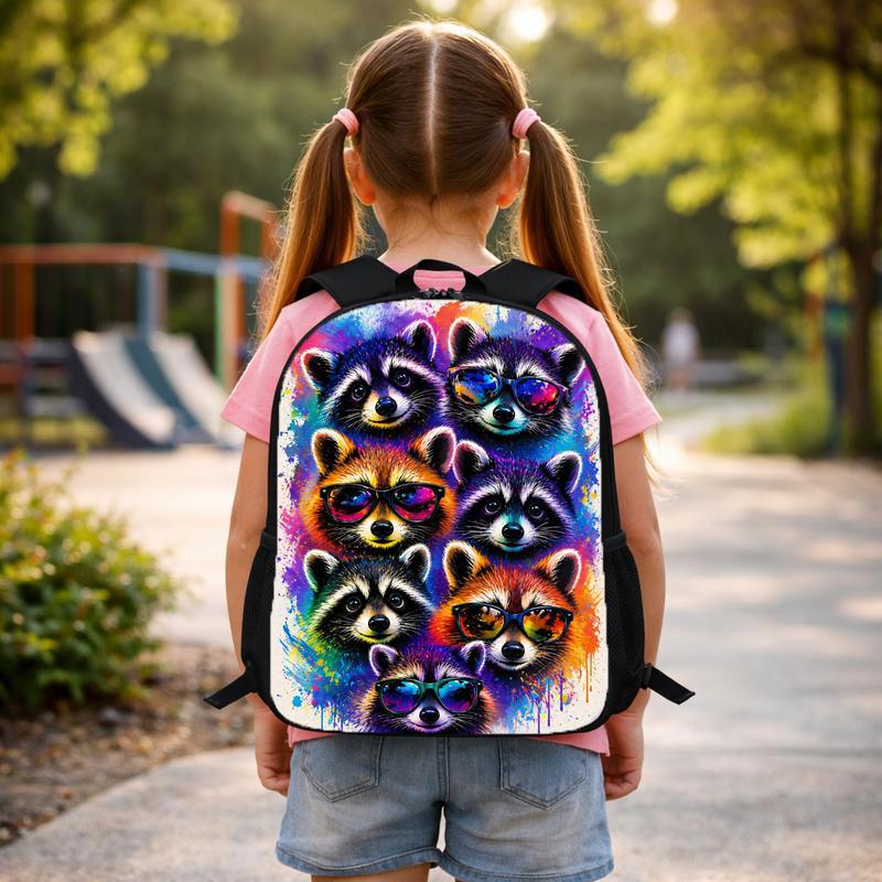 Colorful Raccoon Pattern Backpack - Kids Back To School Fun Custom Backpack Colorful Raccoon Pattern Backpack - Kids Back To School Fun Custom Backpack