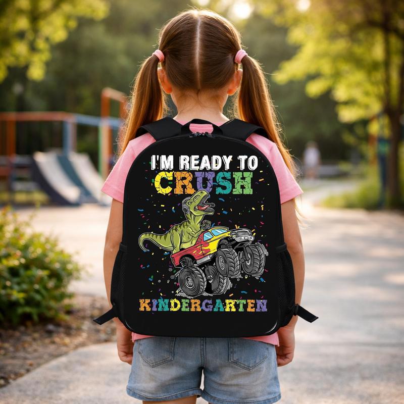 Crush Kindergarten Dino Monster Truck Backpack - Back To School Fun Custom Backpack