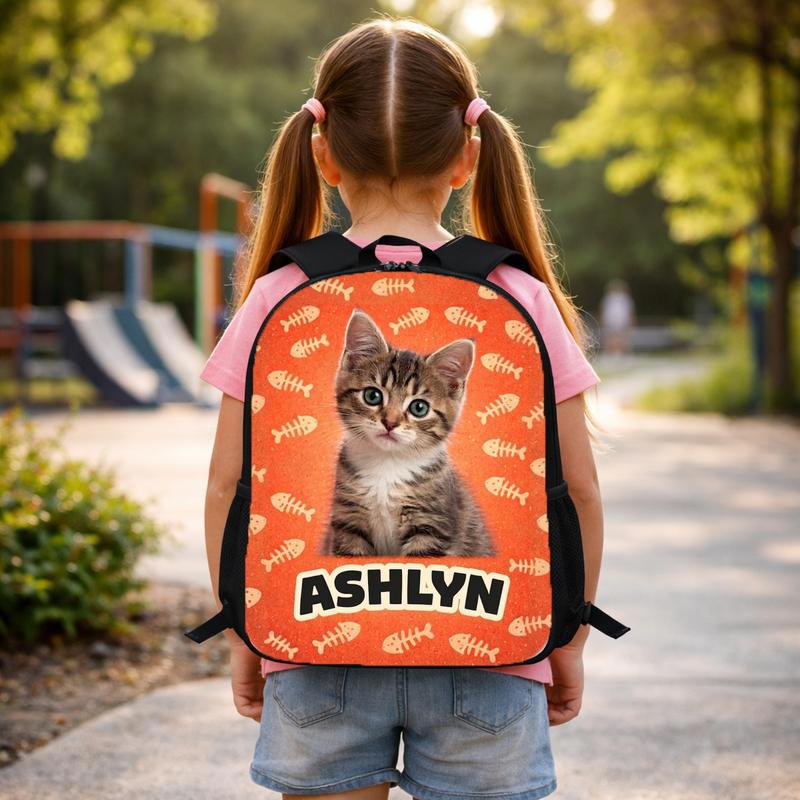 Custom Cat Portrait - Fish Bones Background Custom Backpack Custom Cat Portrait - Fish Bones Background Custom Backpack