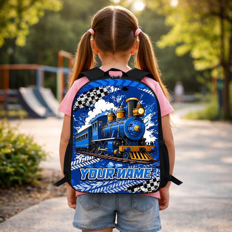 Custom Name Train Backpack - Cool Blue Train School Design Custom Backpack Custom Name Train Backpack - Cool Blue Train School Design Custom Backpack