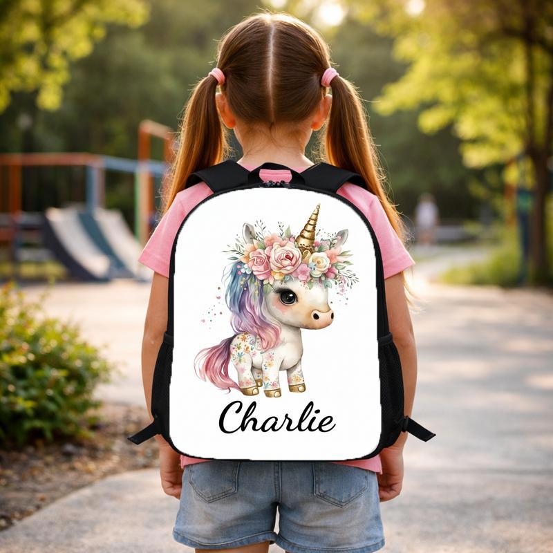 Custom Name Unicorn Floral Backpack - Cute Kids School Bag Custom Backpack