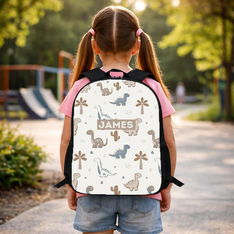 Cute Dinosaur Pattern Backpack With Name - Kids School Look Custom Backpack Cute Dinosaur Pattern Backpack With Name - Kids School Look Custom Backpack