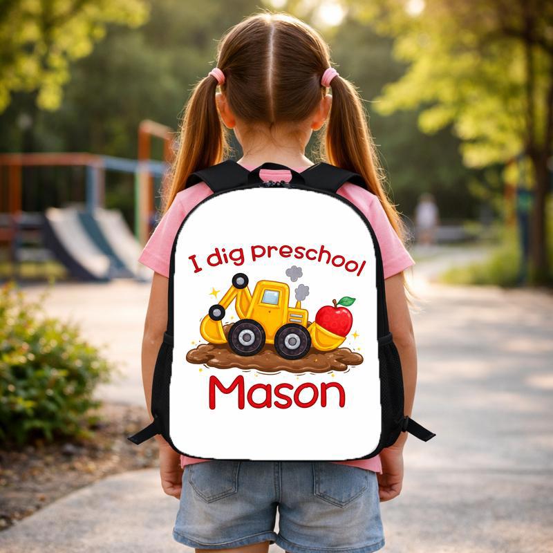 Cute Personalized Excavator Backpack For Kids - I Dig Preschool Custom Backpack Cute Personalized Excavator Backpack For Kids - I Dig Preschool Custom Backpack