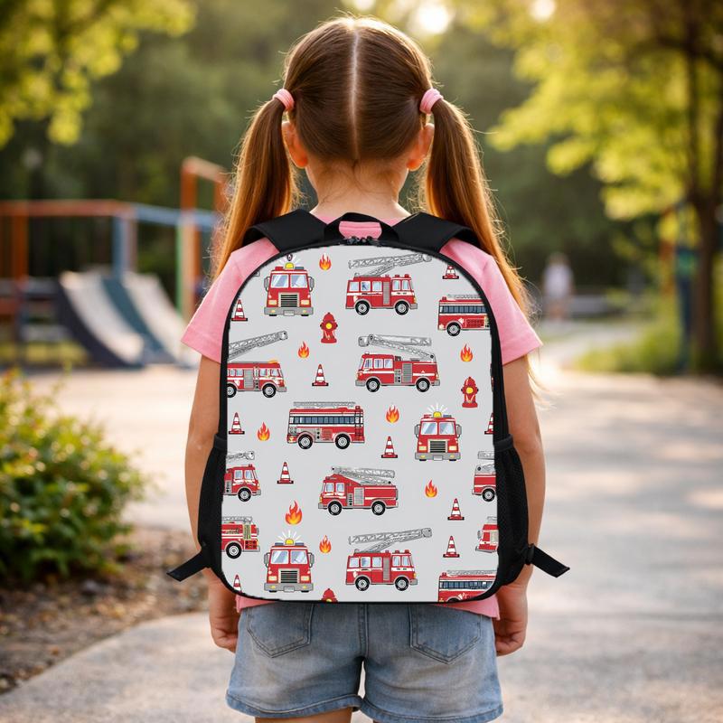 Fire Truck Pattern Backpack - Kids Firefighter Back To School Custom Backpack Fire Truck Pattern Backpack - Kids Firefighter Back To School Custom Backpack