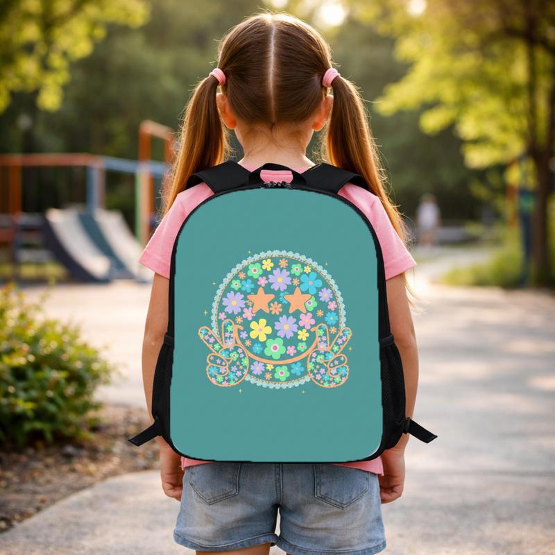 Floral Smiley Backpack - Cute Retro Kids School Bag Custom Backpack
