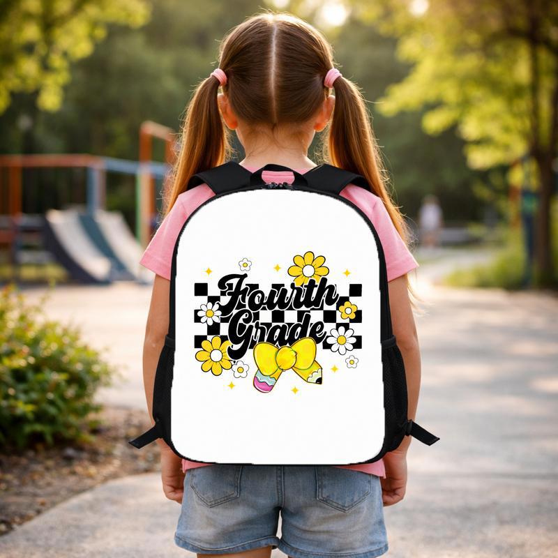 Fourth Grade Daisy Bow Checkerboard - Cute Kids Backpack Custom Backpack