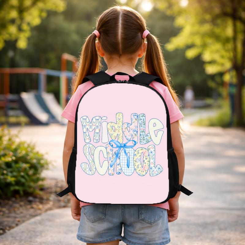 Girl Middle School Backpack - Back To School Floral Bow Style Custom Backpack