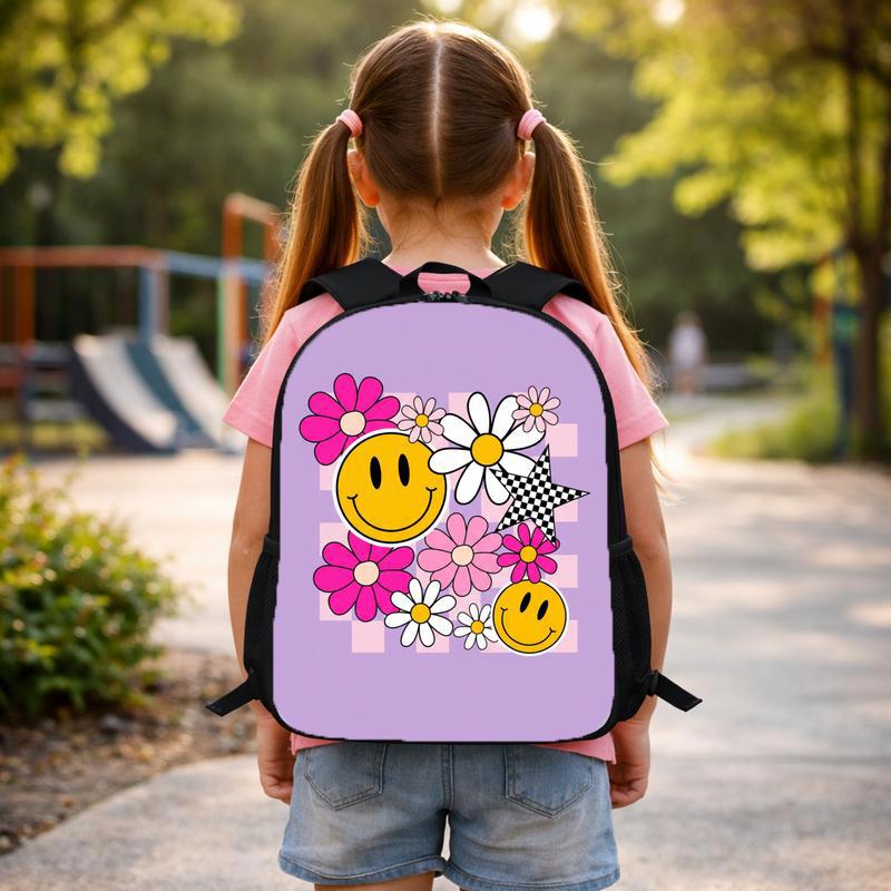 Groovy Smiley Daisy Backpack - Retro School Style For Girls Custom Backpack