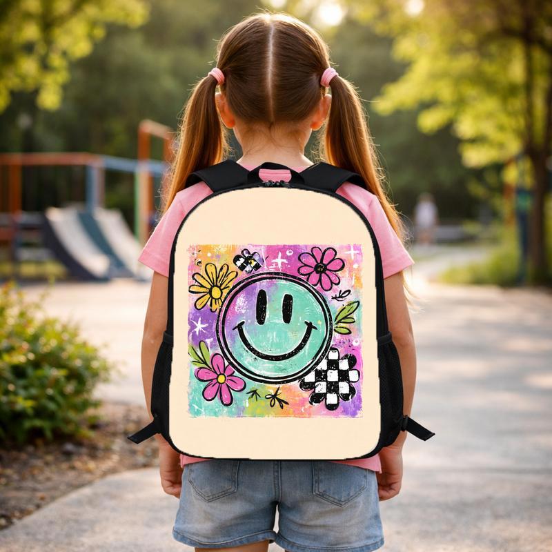 Groovy Smiley Face Backpack - Cute Artistic School Style Custom Backpack Groovy Smiley Face Backpack - Cute Artistic School Style Custom Backpack