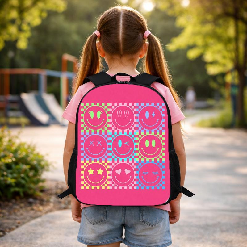 Groovy Smiley Pattern Backpack - Cute School Bag For Kids Custom Backpack Groovy Smiley Pattern Backpack - Cute School Bag For Kids Custom Backpack