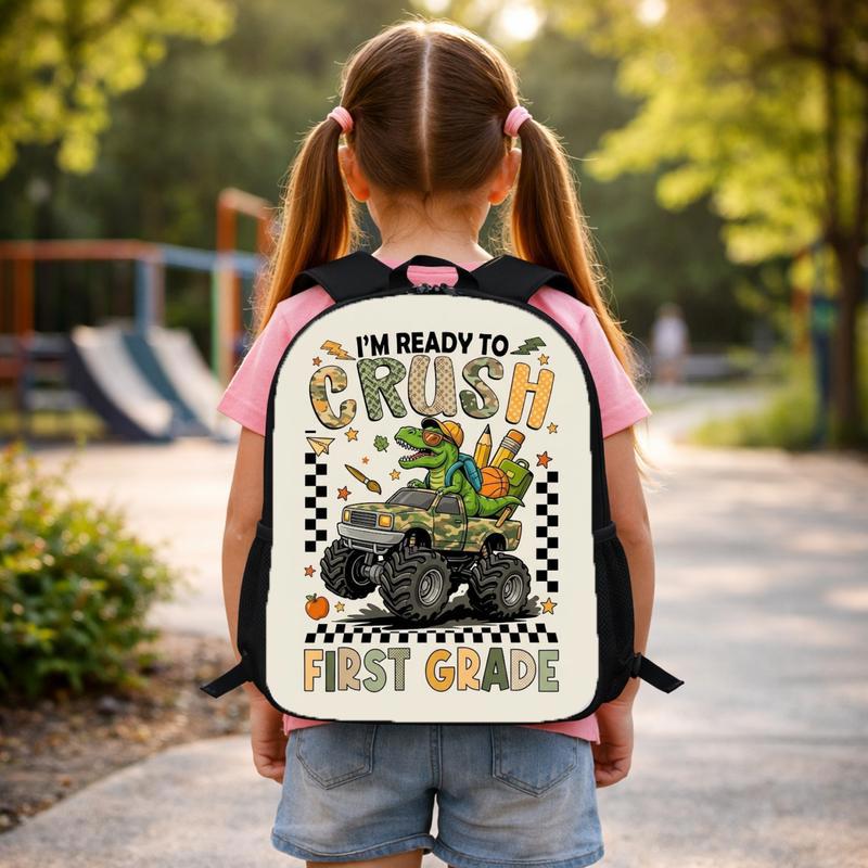 I'm Ready To Crush First Grade - Monster Truck Dino Boy Backpack Custom Backpack
