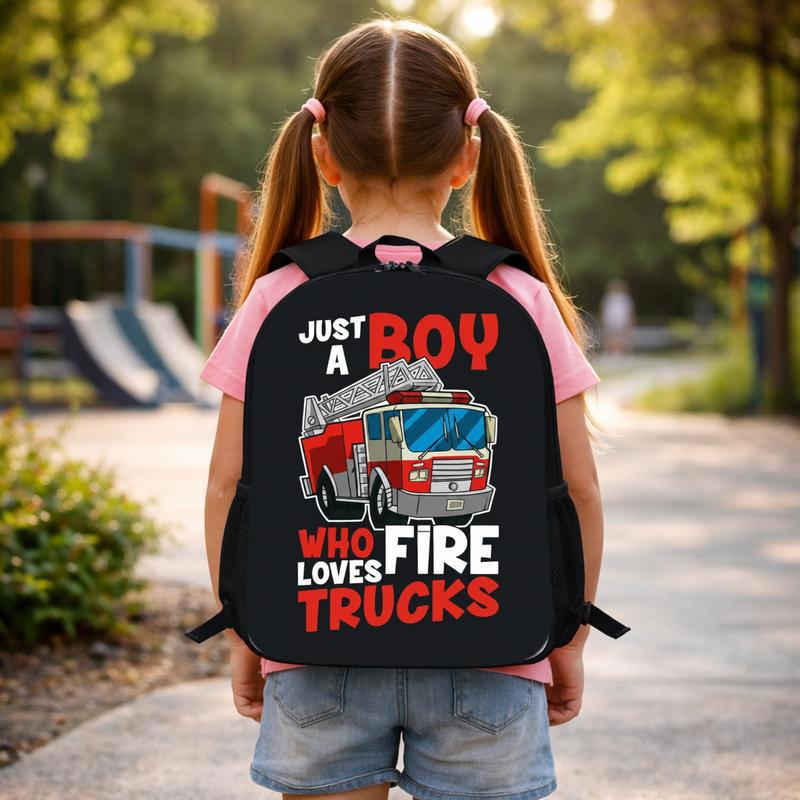 Kids Firefighter Backpack - Just A Boy Fire Truck Design Custom Backpack Kids Firefighter Backpack - Just A Boy Fire Truck Design Custom Backpack