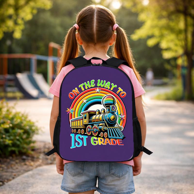 Kids Train Backpack - First Grade Rainbow Train Back To School Custom Backpack Kids Train Backpack - First Grade Rainbow Train Back To School Custom Backpack