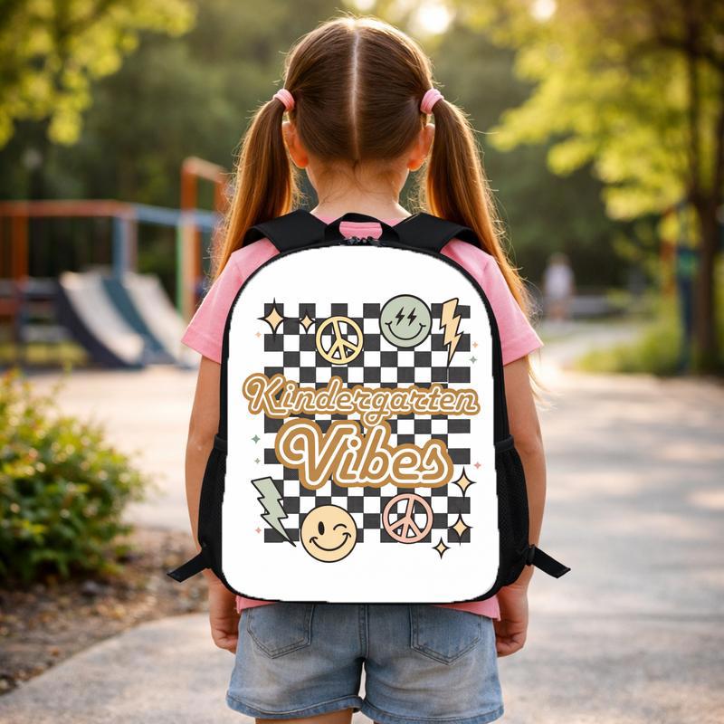 Kindergarten Vibes Backpack - Retro Checkerboard School Style Custom Backpack
