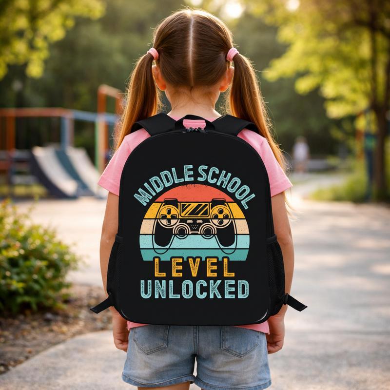Middle School Level Unlocked Backpack - Retro Gamer School Style Custom Backpack Middle School Level Unlocked Backpack - Retro Gamer School Style Custom Backpack