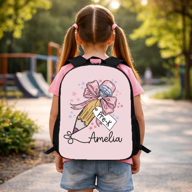 Personalized Pre-K Backpack With Bow Pencil - Cute Kids School Custom Backpack Personalized Pre-K Backpack With Bow Pencil - Cute Kids School Custom Backpack