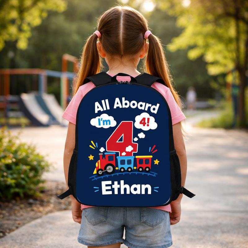Personalized Train Backpack - All Aboard I'm 4 Boy Custom Backpack Personalized Train Backpack - All Aboard I'm 4 Boy Custom Backpack
