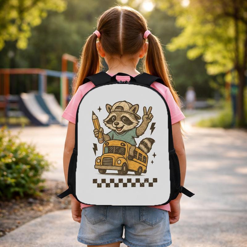 Raccoon School Bus Backpack - Kids Back To School Fun Custom Backpack Raccoon School Bus Backpack - Kids Back To School Fun Custom Backpack
