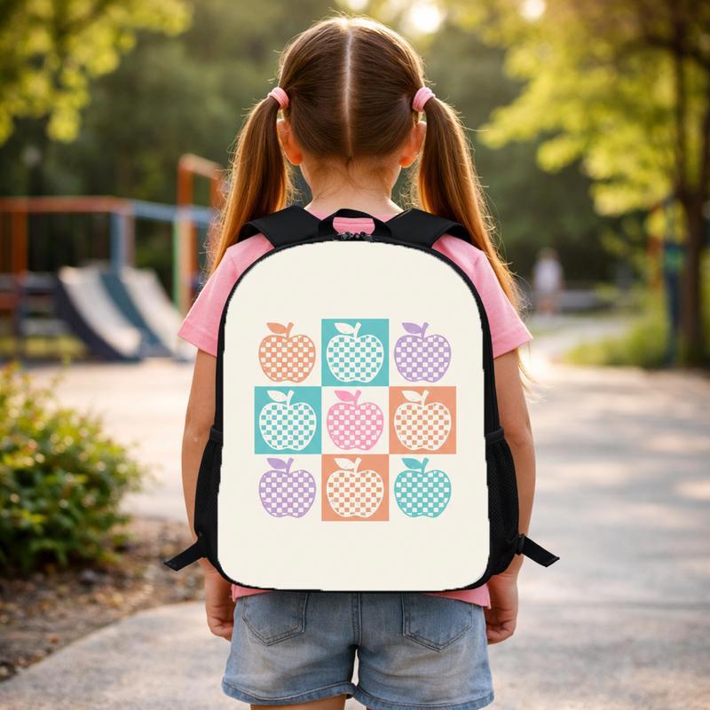 Retro Checkerboard Apple Pattern Backpack - Back To School Vibes Custom Backpack Retro Checkerboard Apple Pattern Backpack - Back To School Vibes Custom Backpack