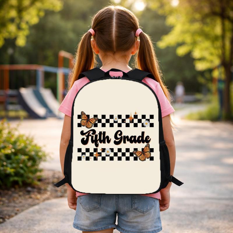 Retro 5th Grade Backpack - Elementary School Butterfly Checkered Custom Backpack Retro 5th Grade Backpack - Elementary School Butterfly Checkered Custom Backpack