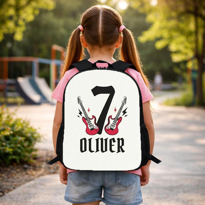 Rock Guitar Kids Backpack With Name & Age Design Custom Backpack