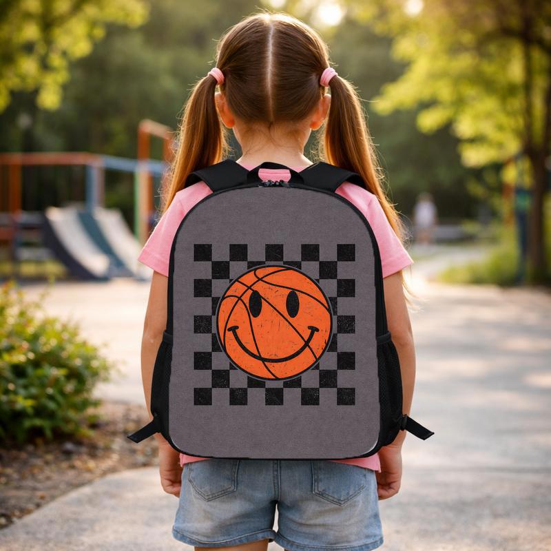 Smiley Basketball Backpack - Back To School Retro Checker Style Custom Backpack Smiley Basketball Backpack - Back To School Retro Checker Style Custom Backpack