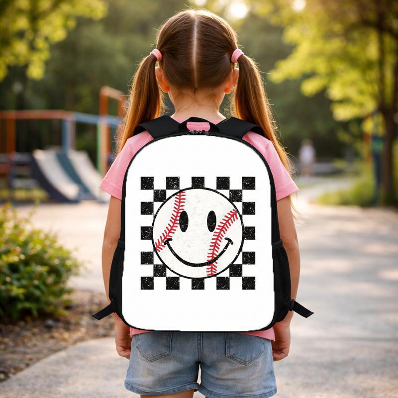 Smiley Face Baseball Backpack - Retro Checkered Kids Bag Custom Backpack