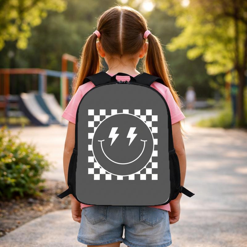 Smiley Lightning Face Checkerboard - Trendy Kids Backpack Custom Backpack