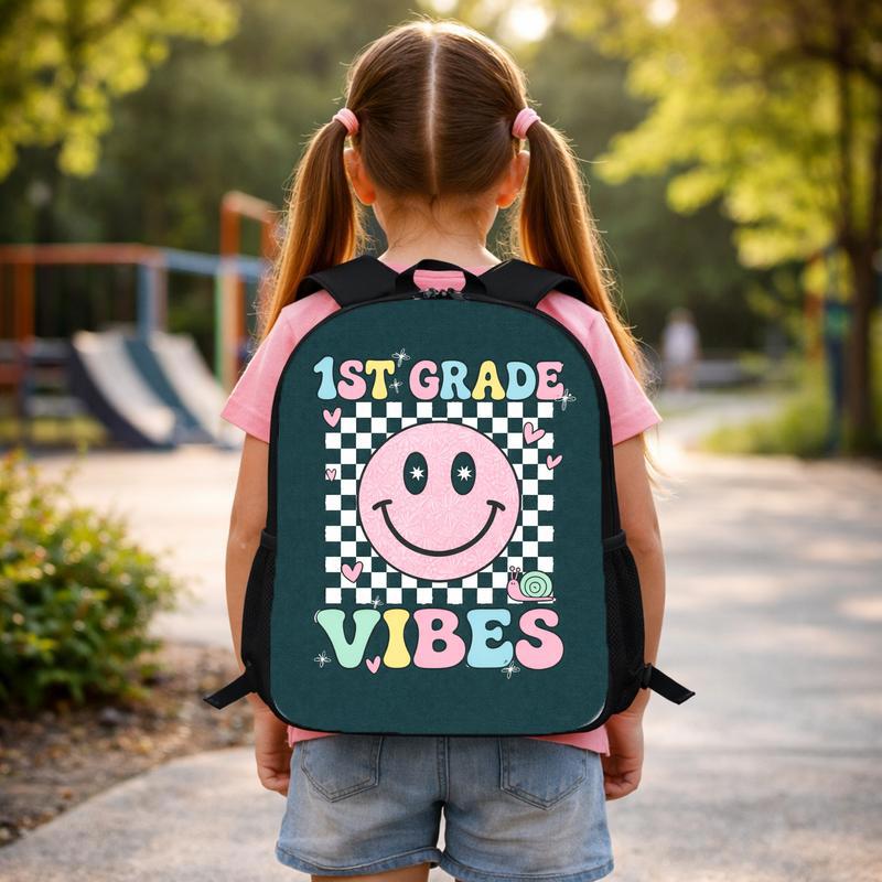 1st Grade Backpack For Girls - Cute Smiley Back To School Kids Custom Backpack