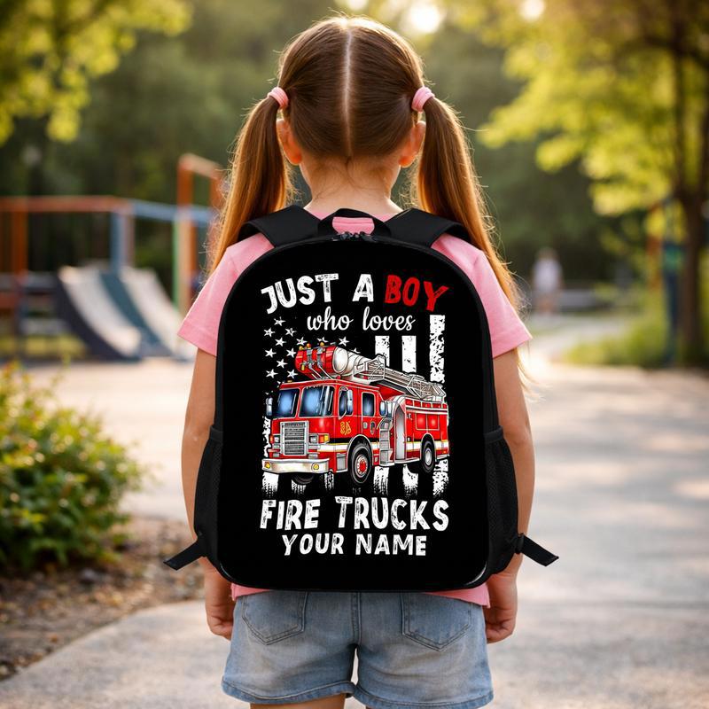 USA Flag Fire Truck Backpack For Kids - Boy Who Loves Fire Trucks Custom Backpack USA Flag Fire Truck Backpack For Kids - Boy Who Loves Fire Trucks Custom Backpack