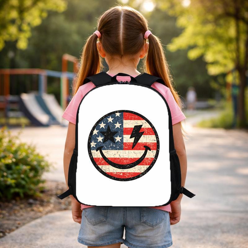 USA Smiley Face Backpack - Patriotic School Style Kids Custom Backpack USA Smiley Face Backpack - Patriotic School Style Kids Custom Backpack