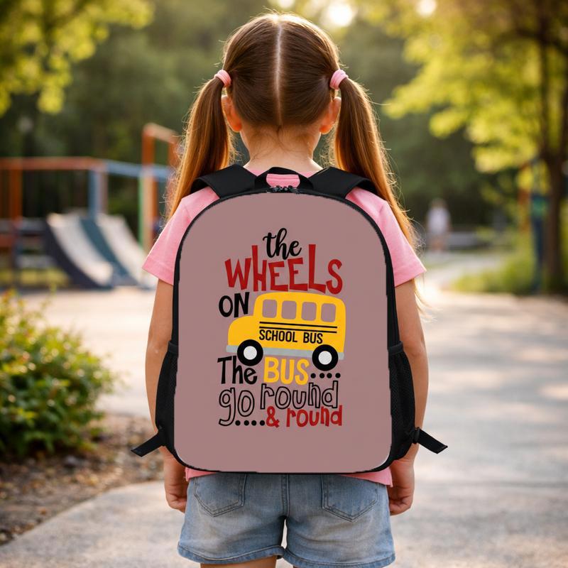 Wheels On The Bus Backpack - Cute Kids School Style Custom Backpack
