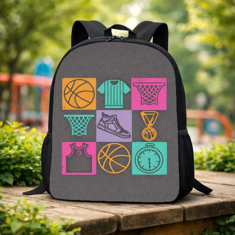 Basketball Pattern Backpack - Back To School Sport Theme Kids Custom Backpack