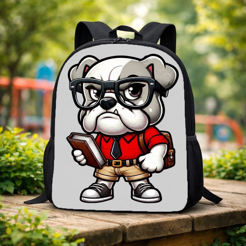 Bulldog Back To School, Red Shirt Bulldog Academics PNG, Student Digital, Studious Bulldog Design, Glasses Smart Nerdy Guy, Back To School Custom Backpack