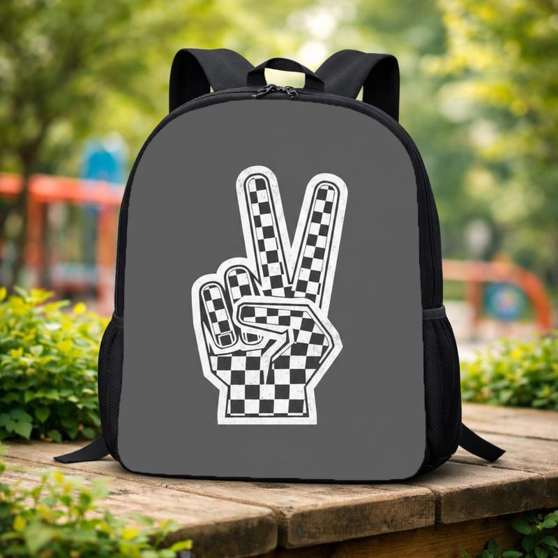 Checkerboard Peace Hand Backpack - Retro Cool School Style Custom Backpack