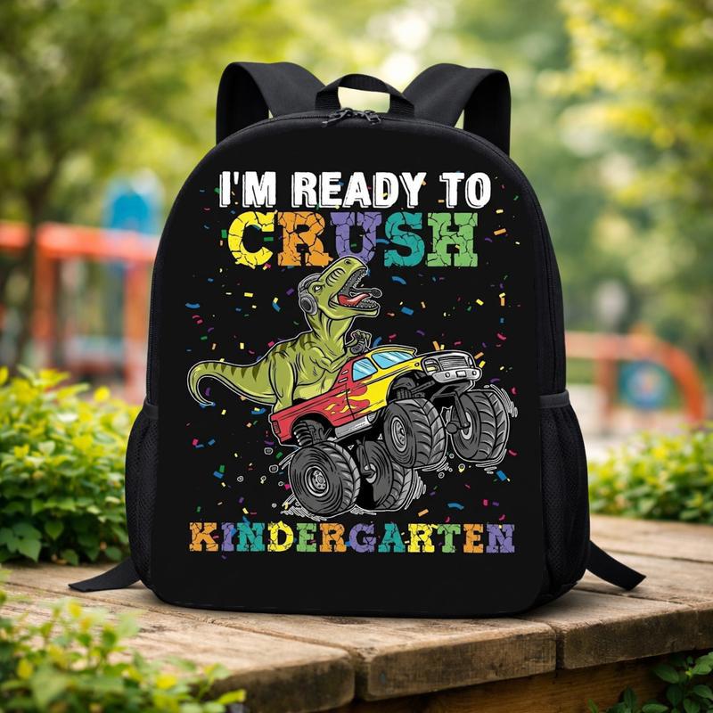 Crush Kindergarten Dino Monster Truck Backpack - Back To School Fun Custom Backpack