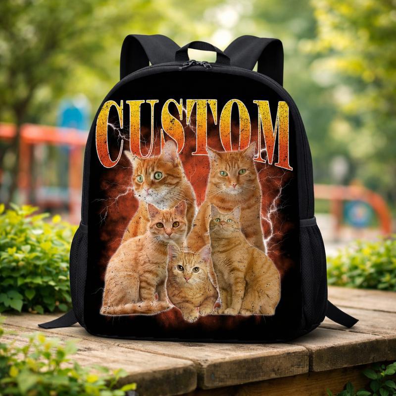 Custom Cat Photo Bootleg Shirt, Vintage Style Graphic Tee, Personalized Pet Gift Custom Backpack Custom Cat Photo Bootleg Shirt, Vintage Style Graphic Tee, Personalized Pet Gift Custom Backpack