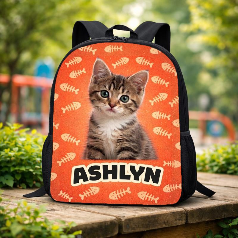 Custom Cat Portrait - Fish Bones Background Custom Backpack Custom Cat Portrait - Fish Bones Background Custom Backpack