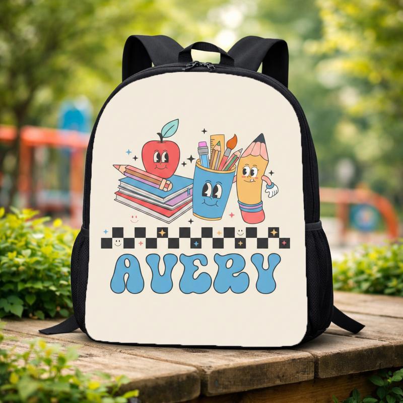 Custom Name School Icons Checkerboard - Cute Kids Backpack Custom Backpack