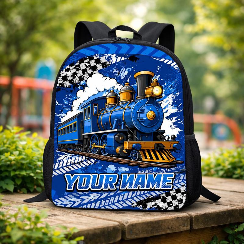 Custom Name Train Backpack - Cool Blue Train School Design Custom Backpack Custom Name Train Backpack - Cool Blue Train School Design Custom Backpack