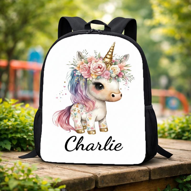 Custom Name Unicorn Floral Backpack - Cute Kids School Bag Custom Backpack