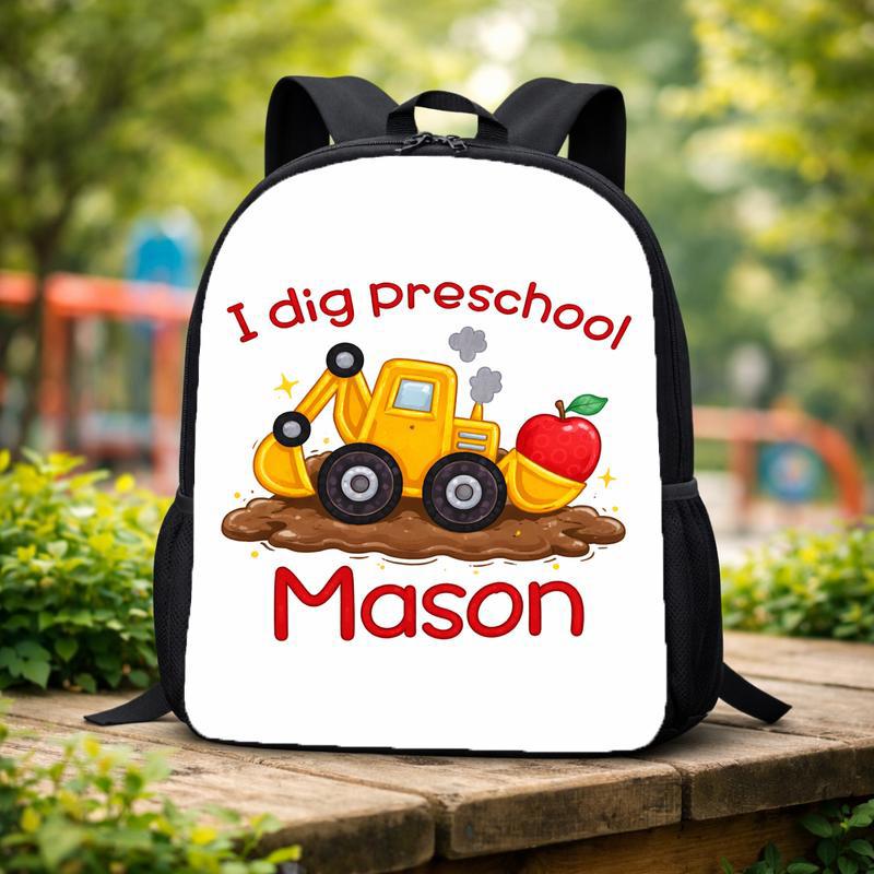 Cute Personalized Excavator Backpack For Kids - I Dig Preschool Custom Backpack Cute Personalized Excavator Backpack For Kids - I Dig Preschool Custom Backpack