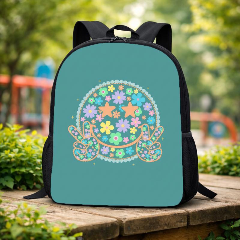 Floral Smiley Backpack - Cute Retro Kids School Bag Custom Backpack