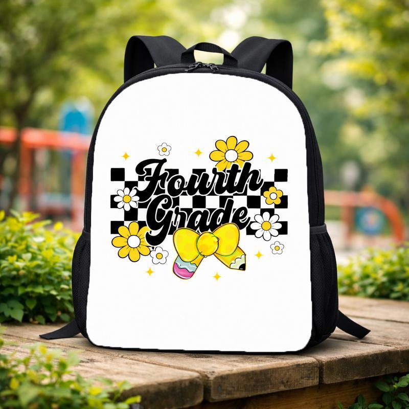 Fourth Grade Daisy Bow Checkerboard - Cute Kids Backpack Custom Backpack