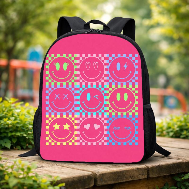 Groovy Smiley Pattern Backpack - Cute School Bag For Kids Custom Backpack Groovy Smiley Pattern Backpack - Cute School Bag For Kids Custom Backpack